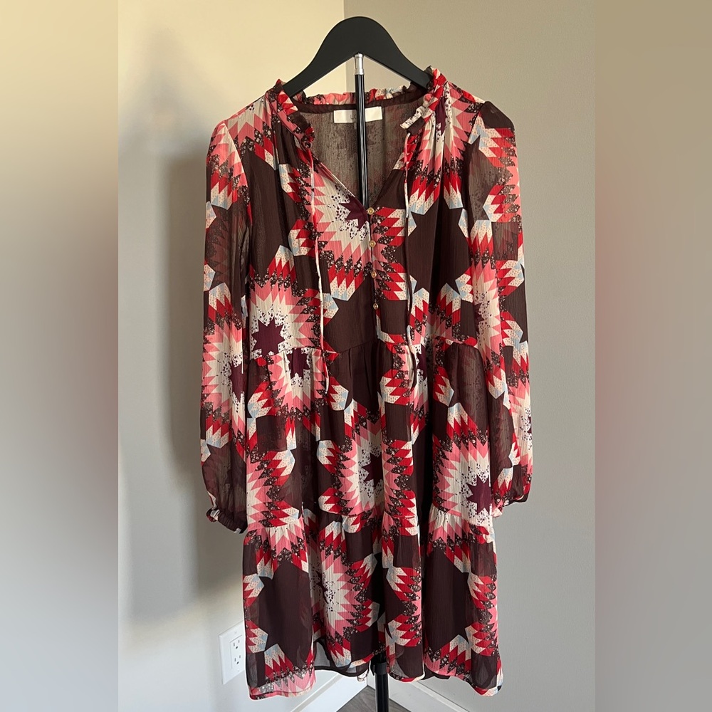 LOFT Chiffon Boho Swing Dress With Pockets Size Medium